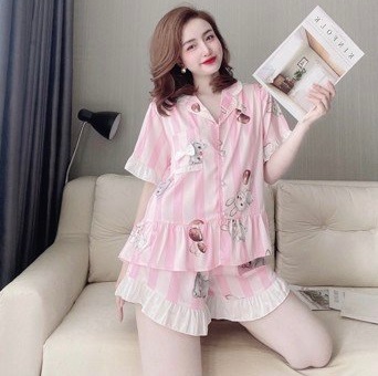 Đồ mặc nhà pijama tay ngắn, quần short họa tiết hoạt hình