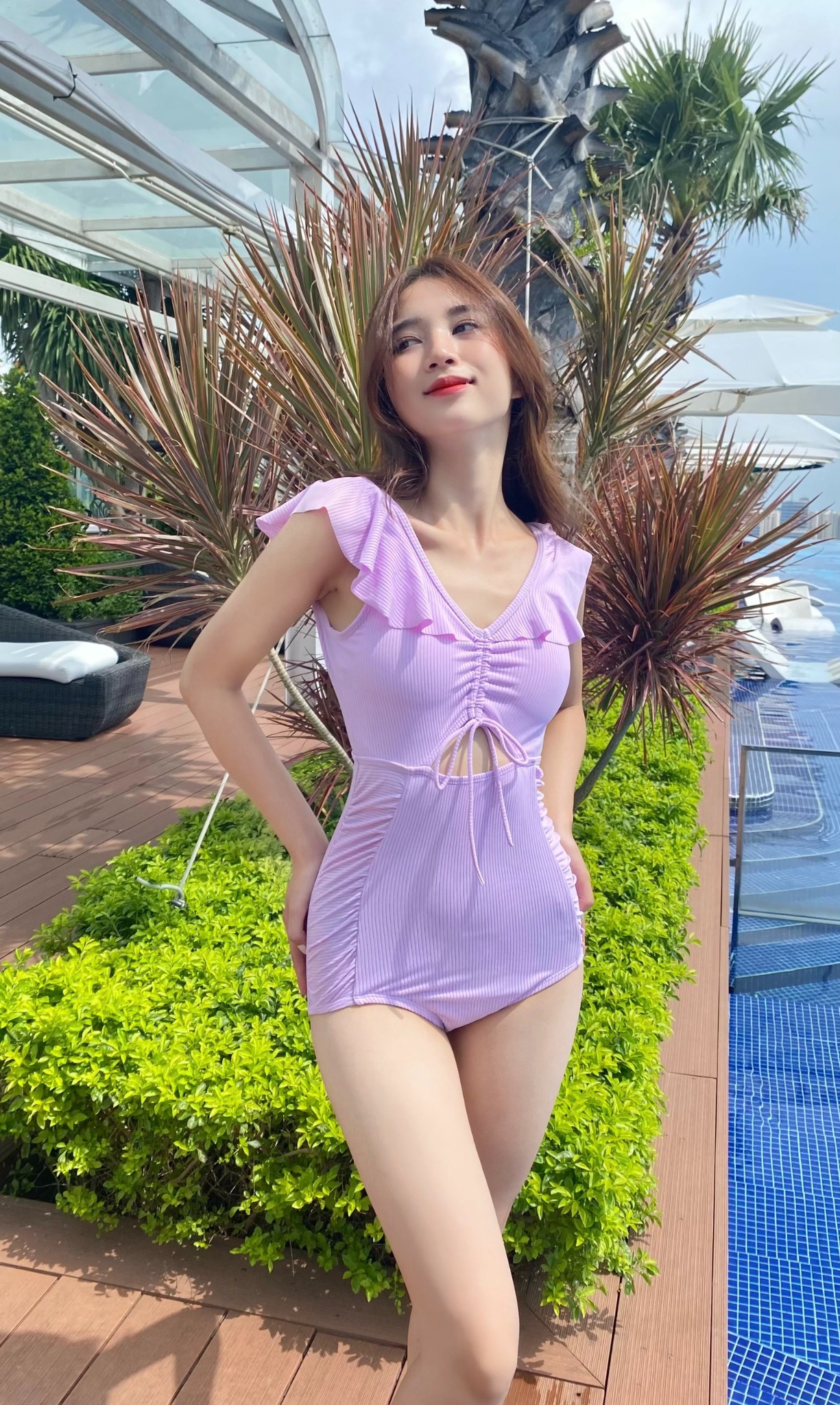 Monokini tay bèo tím môn