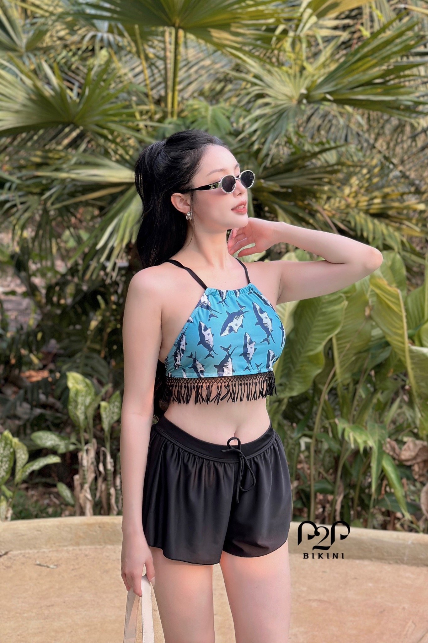 Áo bơi LẺ NỮ P2P Bikini kiểu dáng croptop yếm cột dây hoạ tiết