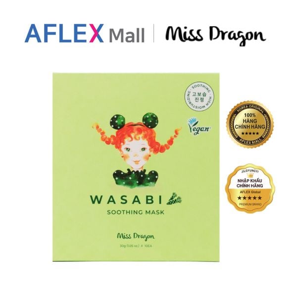 Mặt nạ Miss Dragon - Mặt nạ làm dịu da Wasabi - Dưỡng ẩm và làm dịu các vấn đề về da (đặc biệt da mụn, da nhạy cảm, da kích ứng) miếng 30 g