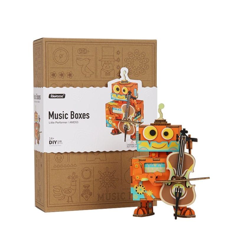  Mô Hình Gỗ 3D Lắp Ráp ROBOTIME Hộp Nhạc Nghệ Sĩ Robot Little Performer Music Box AMD53 – WP010 