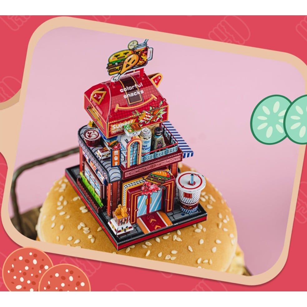  Mô Hình Kim Loại Lắp Ráp 3D MU Tiệm Bánh Burger Châu Âu (79 mảnh, Travel to World - Hamburger Shop) YM-N118-A – MP967 
