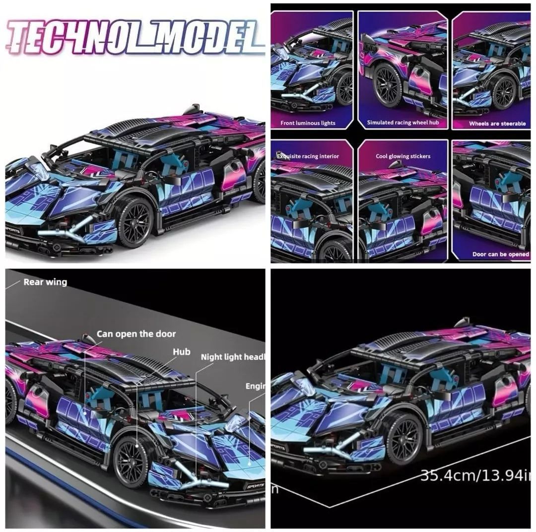  Mô Hình Nhựa 3D Lắp Ráp OEM Siêu Xe Đua Lamborghini (1314 mảnh, Màu Hồng Tím) 1:14 - LG0176 