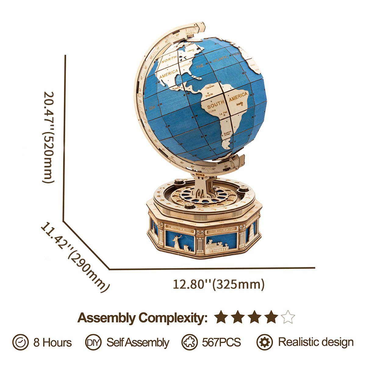  Mô Hình Gỗ 3D Lắp Ráp ROBOTIME ROKR Quả Địa Cầu Lớn (567 mảnh, The Huge Globe) ST002 – WP239 