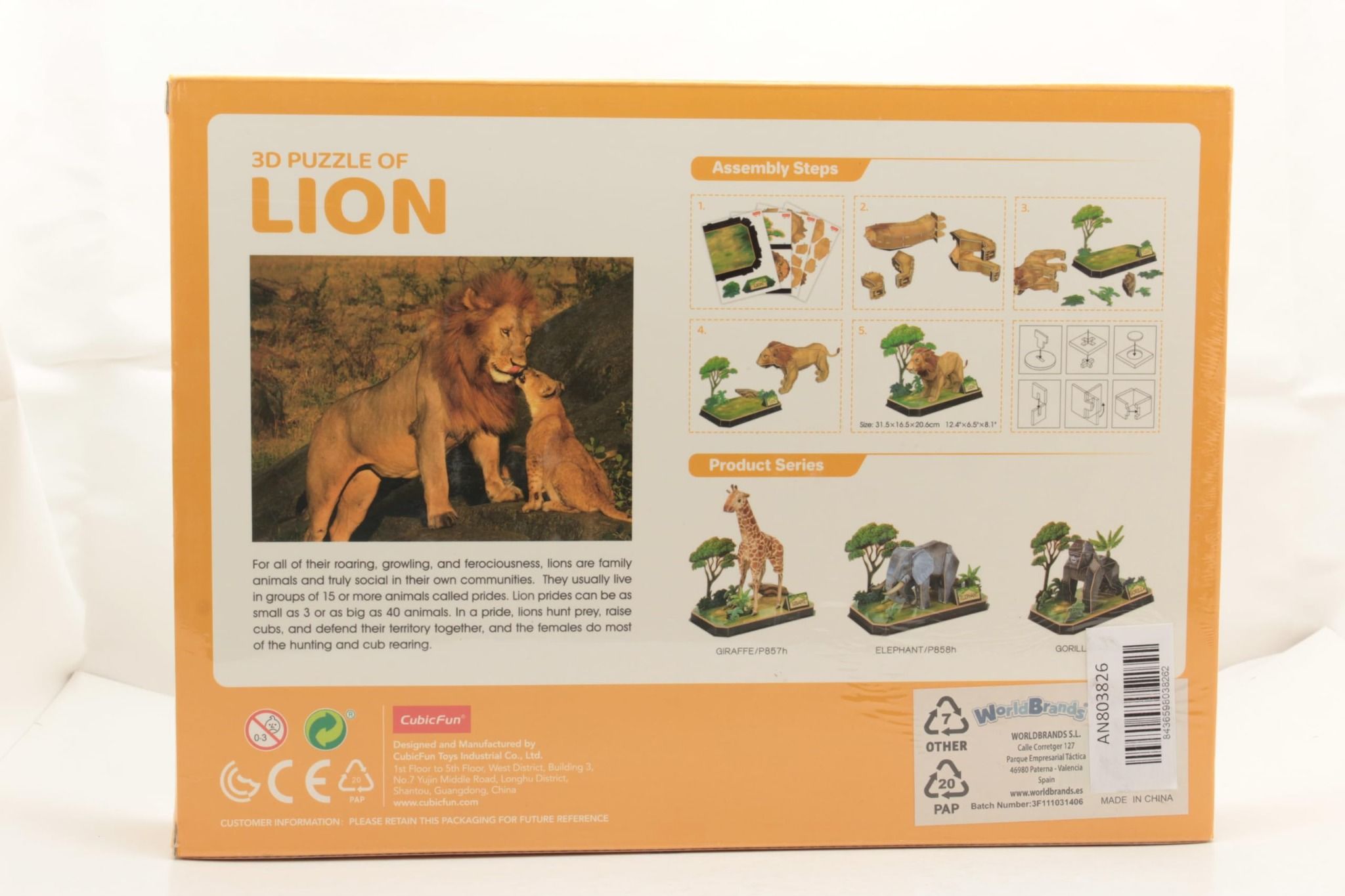  Mô Hình Giấy 3D Lắp Ráp CubicFun Con Sư Tử (40 mảnh, Lion) P856h - PP003 