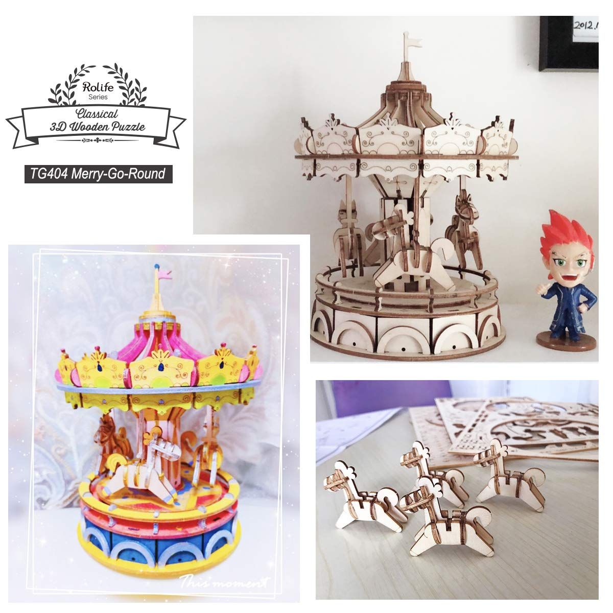  Mô Hình Gỗ 3D Lắp Ráp ROBOTIME Vòng Xoay Ngựa Gỗ (178 mảnh, Merry Go Round) TG404 – WP055 