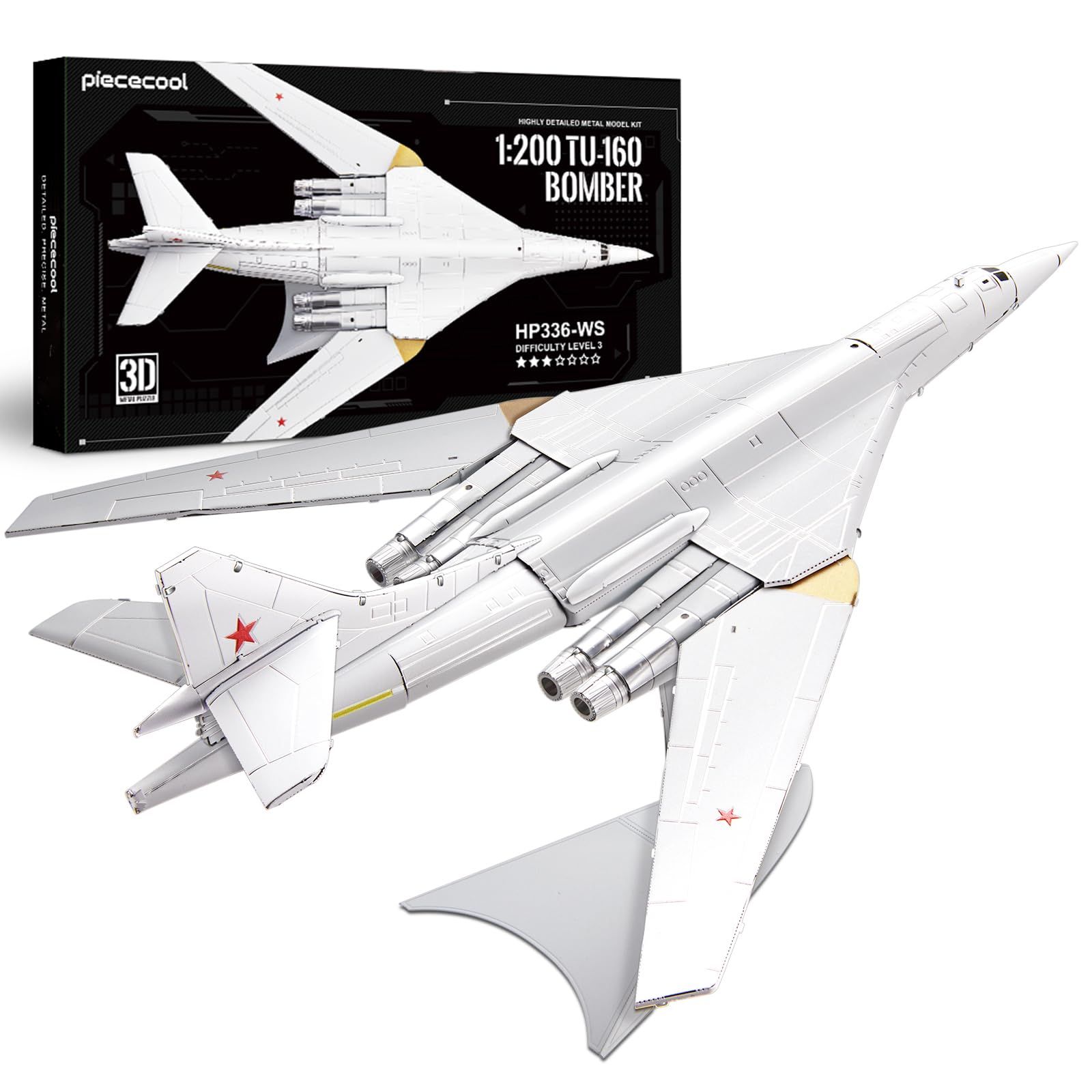  Mô Hình Kim Loại 3D Lắp Ráp Piececool Máy Bay Ném Bom Tupolev TU-160 (53 mảnh) 1:200 HP336-WS - MP1215 