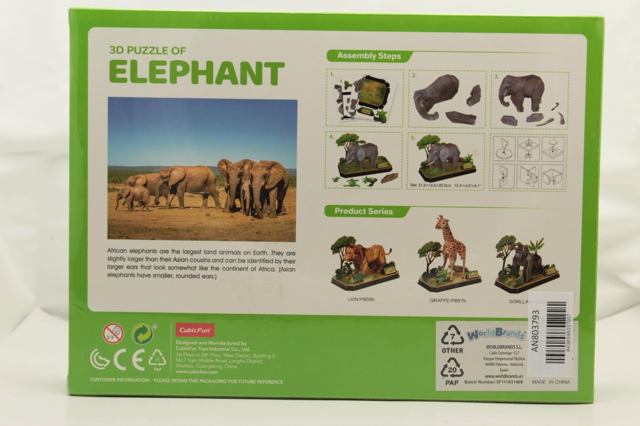  Mô Hình Giấy 3D Lắp Ráp CubicFun Con Voi (42 mảnh, Elephant) P858h - PP005 