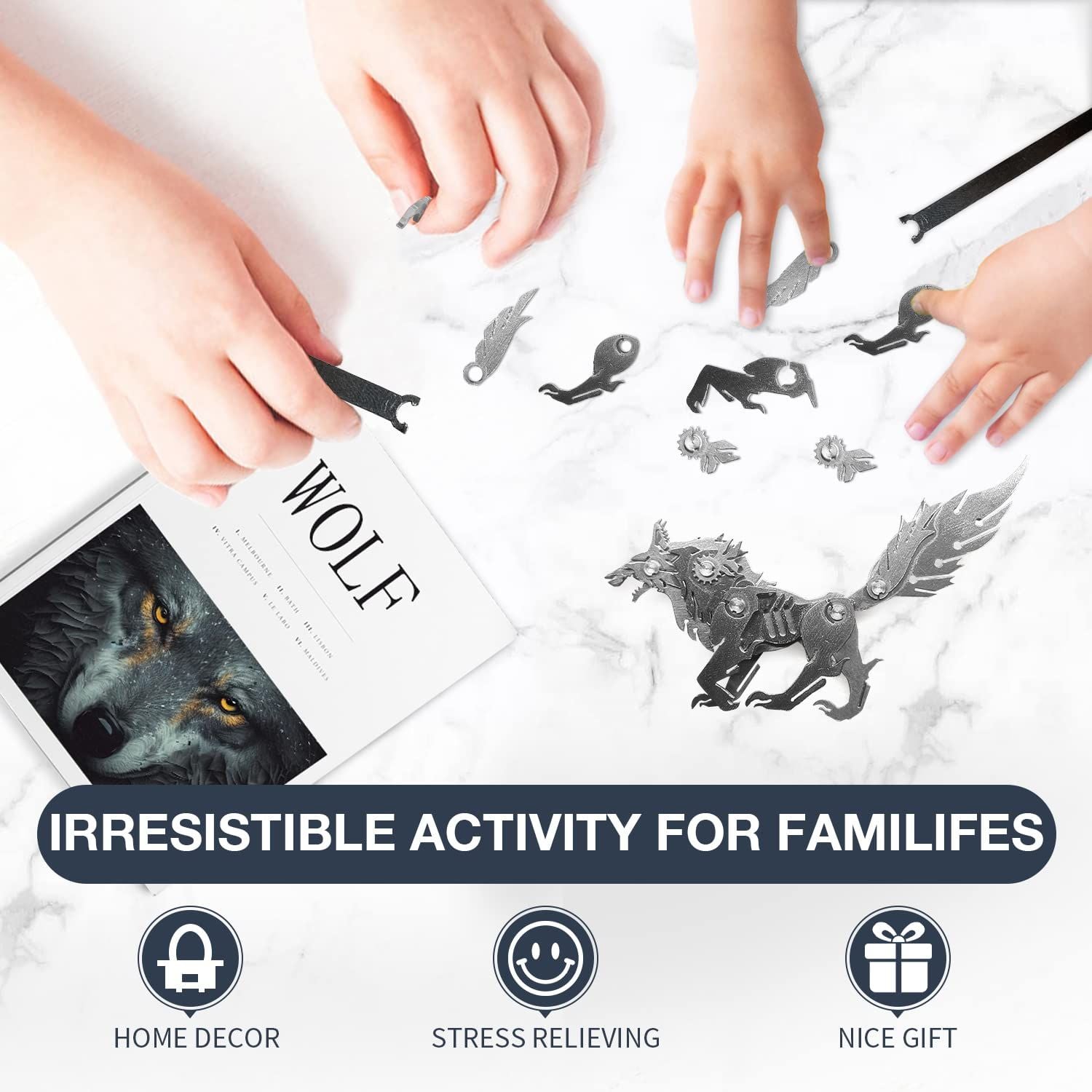  Mô Hình Kim Loại Lắp Ráp 3D Steel Warcraft Chó Sói (16 mảnh, Wolf) – SW023 