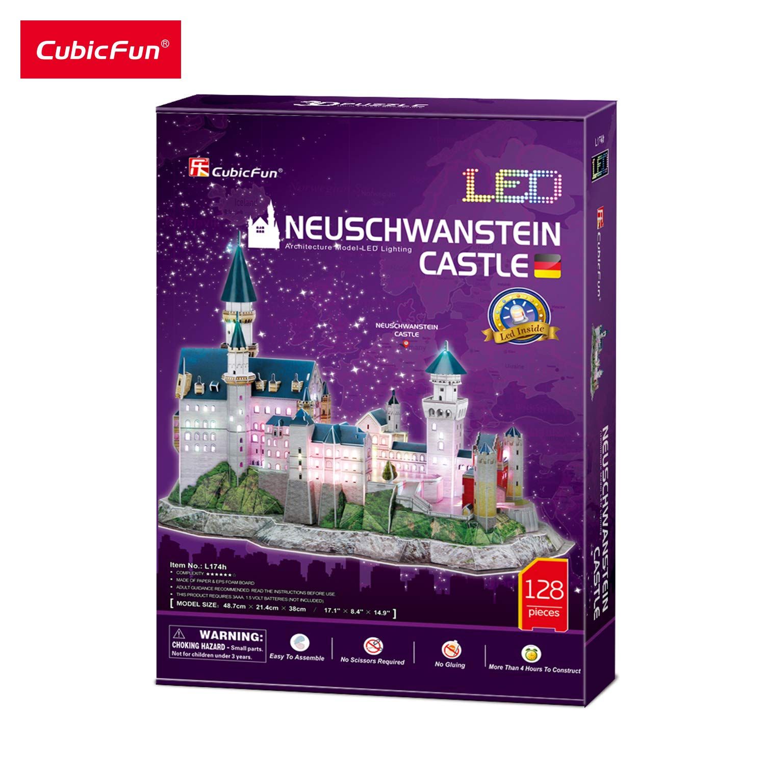  Mô Hình Giấy 3D Lắp Ráp CubicFun Lâu Đài Cổ Tích Tại Đức (128 mảnh, Neuschwanstein Castle, Đèn LED) L174h - PP075 