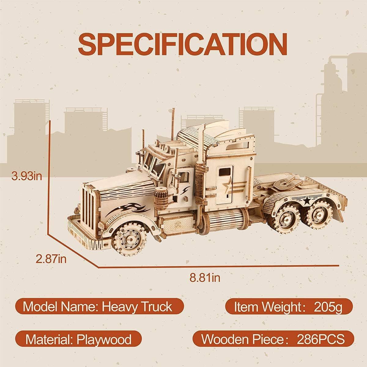  Mô Hình Gỗ 3D Lắp Ráp ROBOTIME Xe Đầu Kéo (286 mảnh, Heavy Truck) MC502 – WP033 