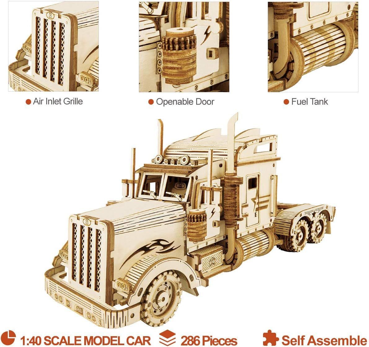  Mô Hình Gỗ 3D Lắp Ráp ROBOTIME Xe Đầu Kéo (286 mảnh, Heavy Truck) MC502 – WP033 