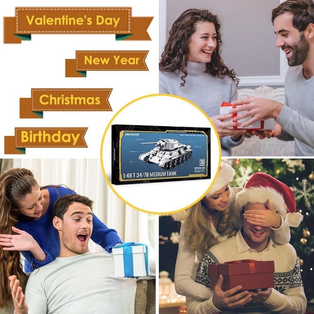  Mô Hình Kim Loại 3D Lắp Ráp Piececool Xe Tăng Chiến Đấu T-34/76 (Tỉ Lệ 1:48, 308 mảnh, T-34/76, 308 mảnh, Medium Tank) HP358-SK - MP1231 