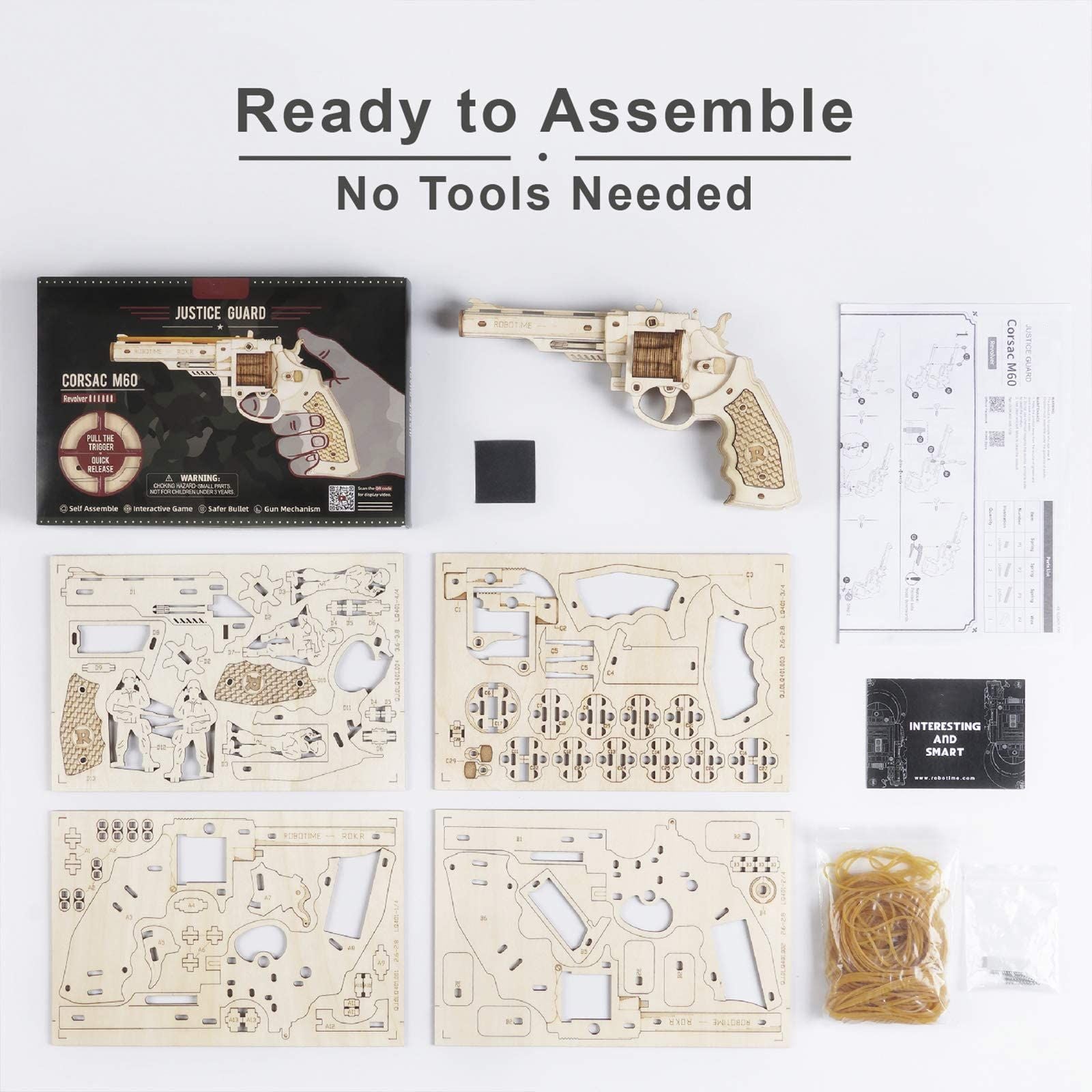  Mô Hình Gỗ 3D Lắp Ráp ROBOTIME Súng Cao Bồi (102 mảnh, Corsac) M60 LQ401 - WP172 