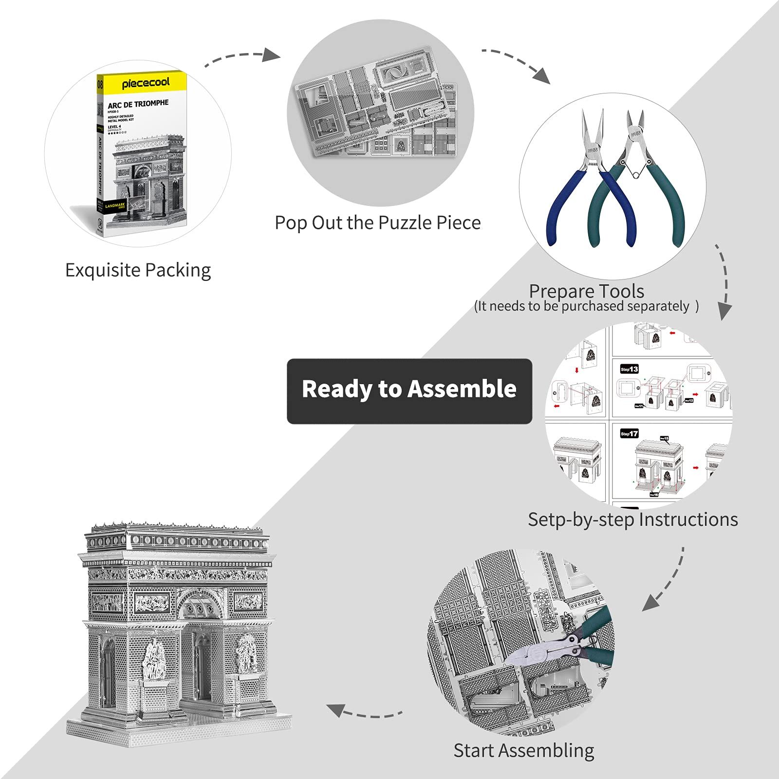  Mô Hình Kim Loại Lắp Ráp 3D Piececool Khải Hoàn Môn (41 mảnh, Arc De Triomphe) HP008-S – MP373 