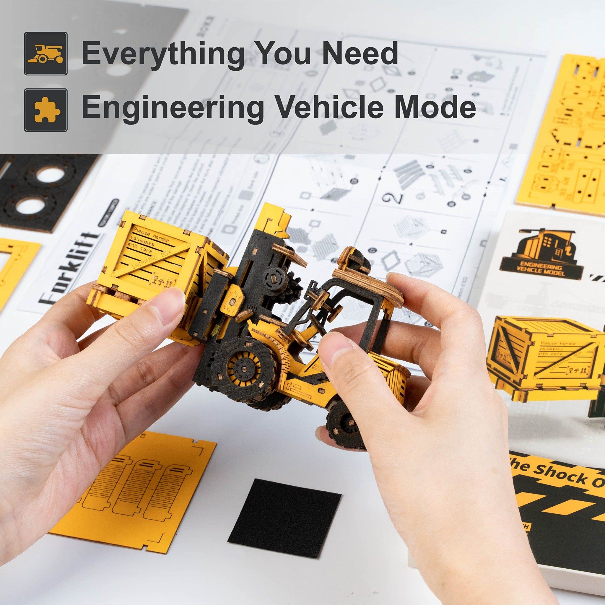  Mô Hình Gỗ 3D Lắp Ráp ROBOTIME ROKR Xe Nâng Hàng Hóa (139 mảnh, Forklift) TG413K – WP246 