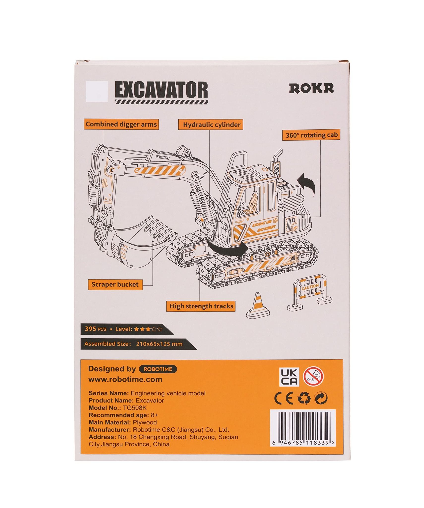  Mô Hình Gỗ 3D Lắp Ráp ROBOTIME ROKR Xe Máy Xúc (101 mảnh, Excavator) TG508K – WP247 