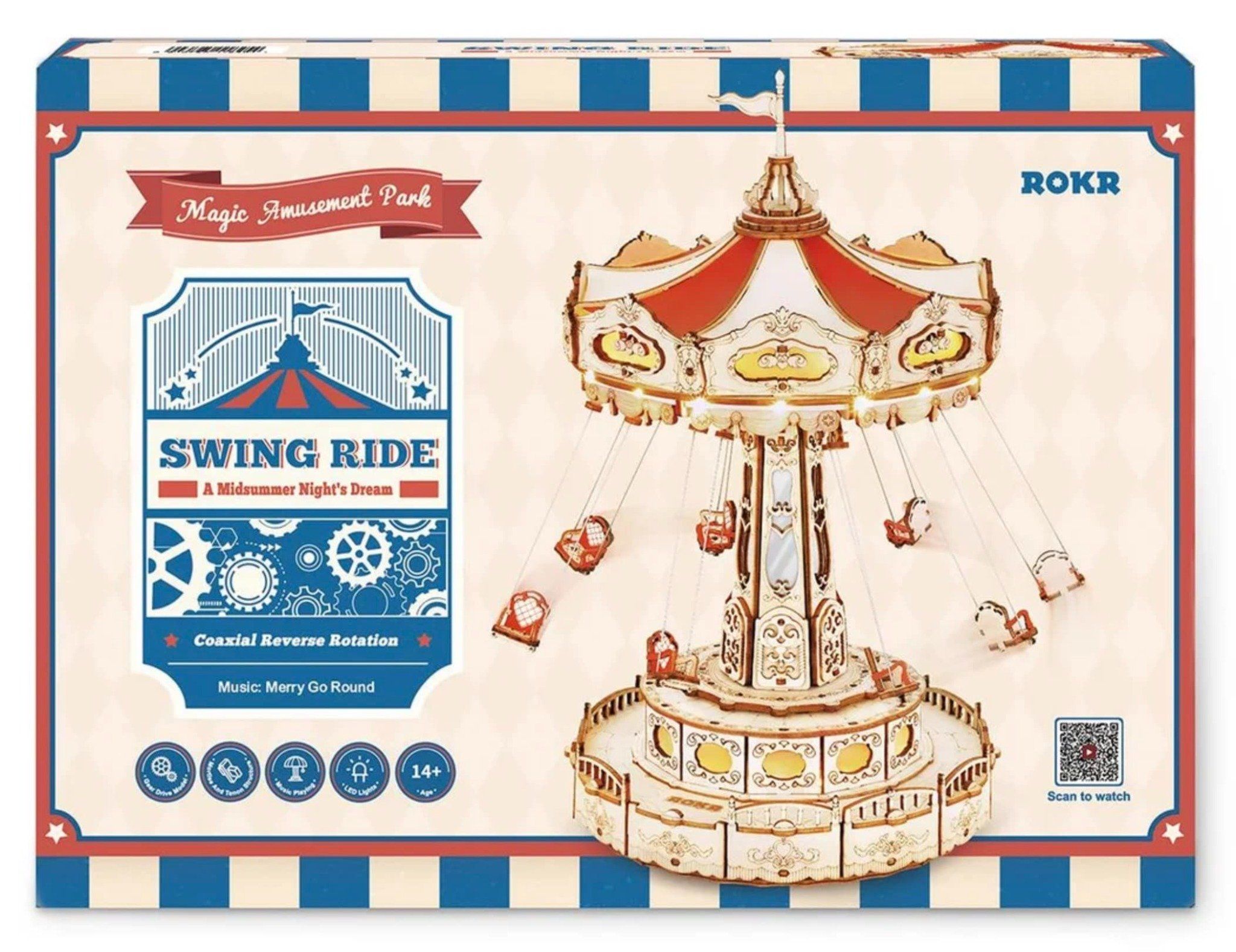  Mô Hình Gỗ 3D Lắp Ráp ROBOTIME ROKR Hộp Nhạc Xích Đu Quay (289 mảnh, Swing Ride) EA02 – WP245 