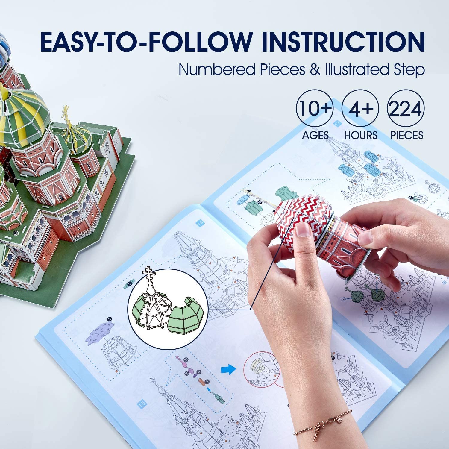  Mô Hình Giấy 3D Lắp Ráp CubicFun Nhà Thờ Chính Tòa Thánh Vasily (224 mảnh, Saint Basil's Cathedral, Đèn LED) L519h - PP076 