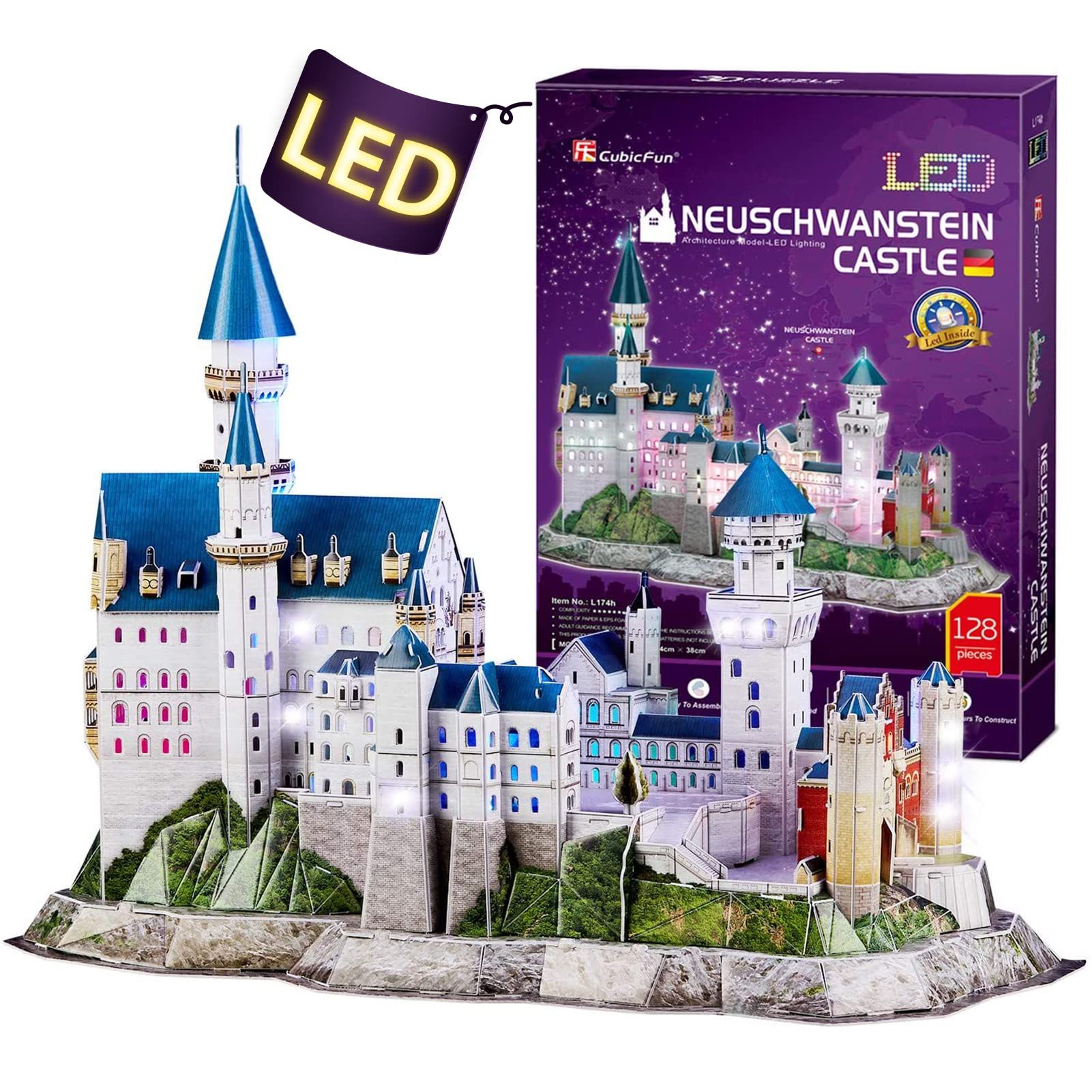  Mô Hình Giấy 3D Lắp Ráp CubicFun Lâu Đài Cổ Tích Tại Đức (128 mảnh, Neuschwanstein Castle, Đèn LED) L174h - PP075 