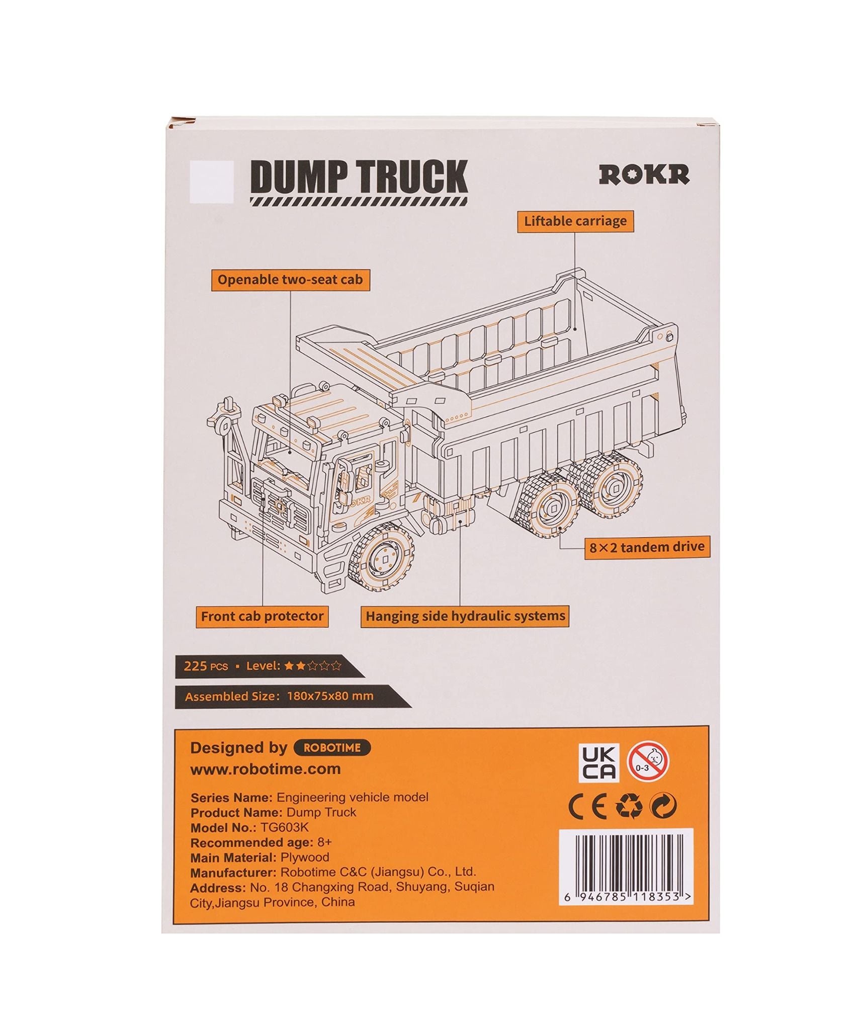  Mô Hình Gỗ 3D Lắp Ráp ROBOTIME ROKR Xe Ben (225 mảnh, Dump Truck) TG603K – WP249 