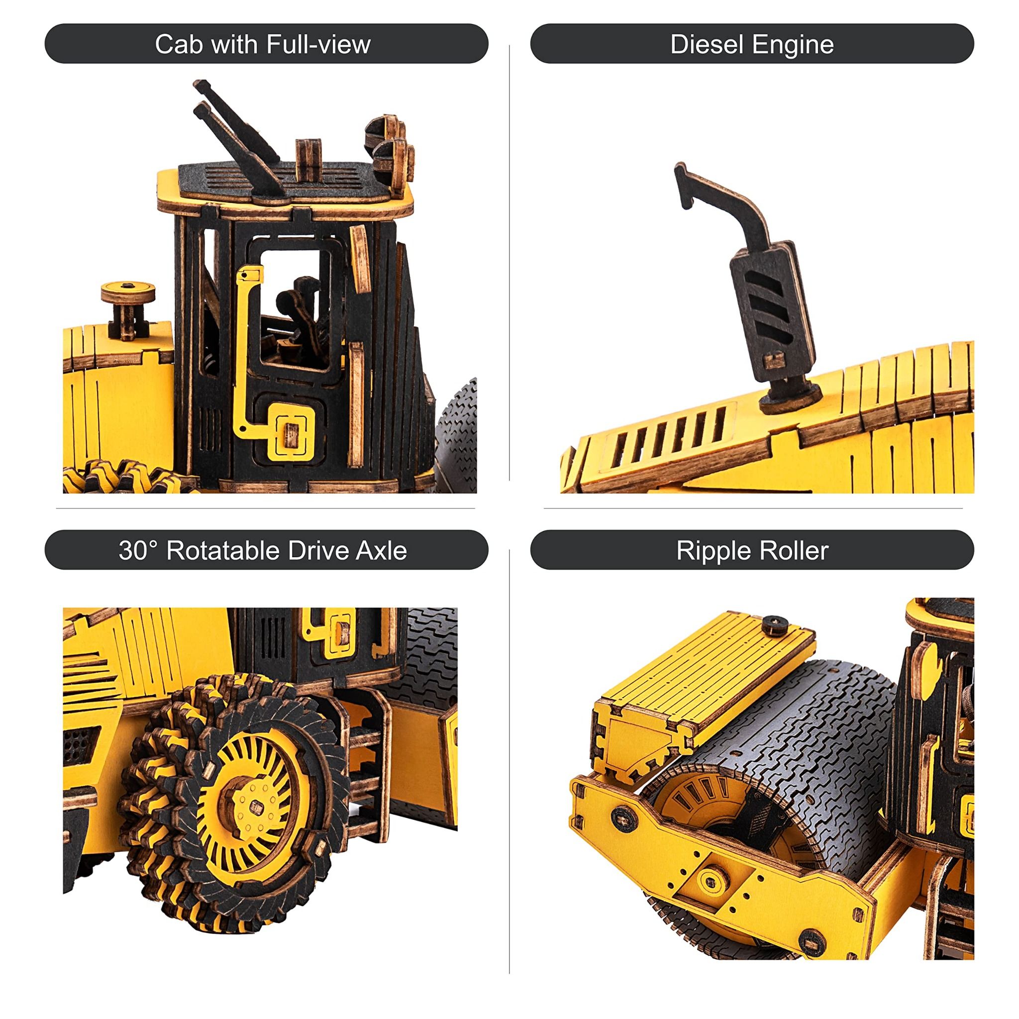  Mô Hình Gỗ 3D Lắp Ráp ROBOTIME ROKR Xe Lu (225 mảnh, Road Roller) TG701K – WP250 