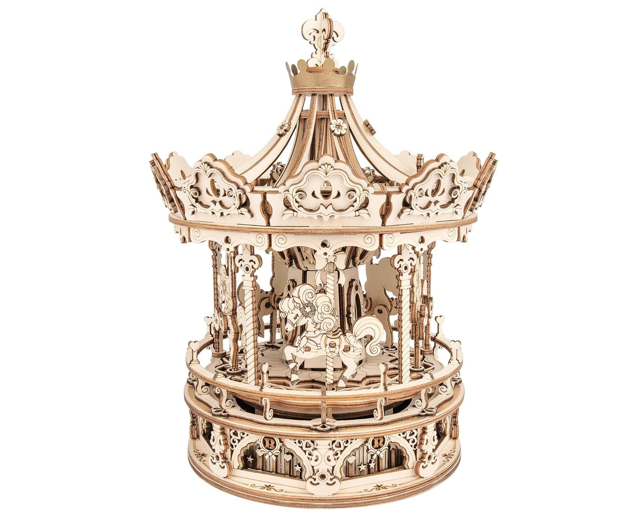  Mô Hình Gỗ 3D Lắp Ráp ROBOTIME ROKR Hộp Nhạc Vòng Xoay Ngựa Gỗ (384 mảnh, Romantic Carousel) AMK62 - WP197 