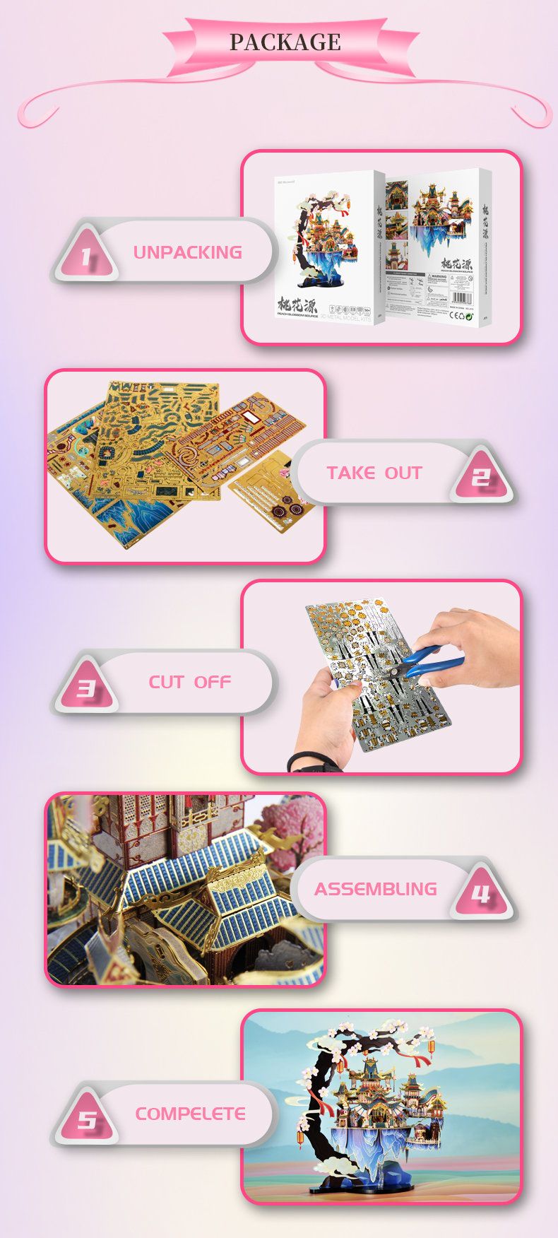  Mô Hình Kim Loại Lắp Ráp 3D Microworld Đào Hoa Nguyên (285 mảnh, Peach Blossom Source) J076 - MP1181 