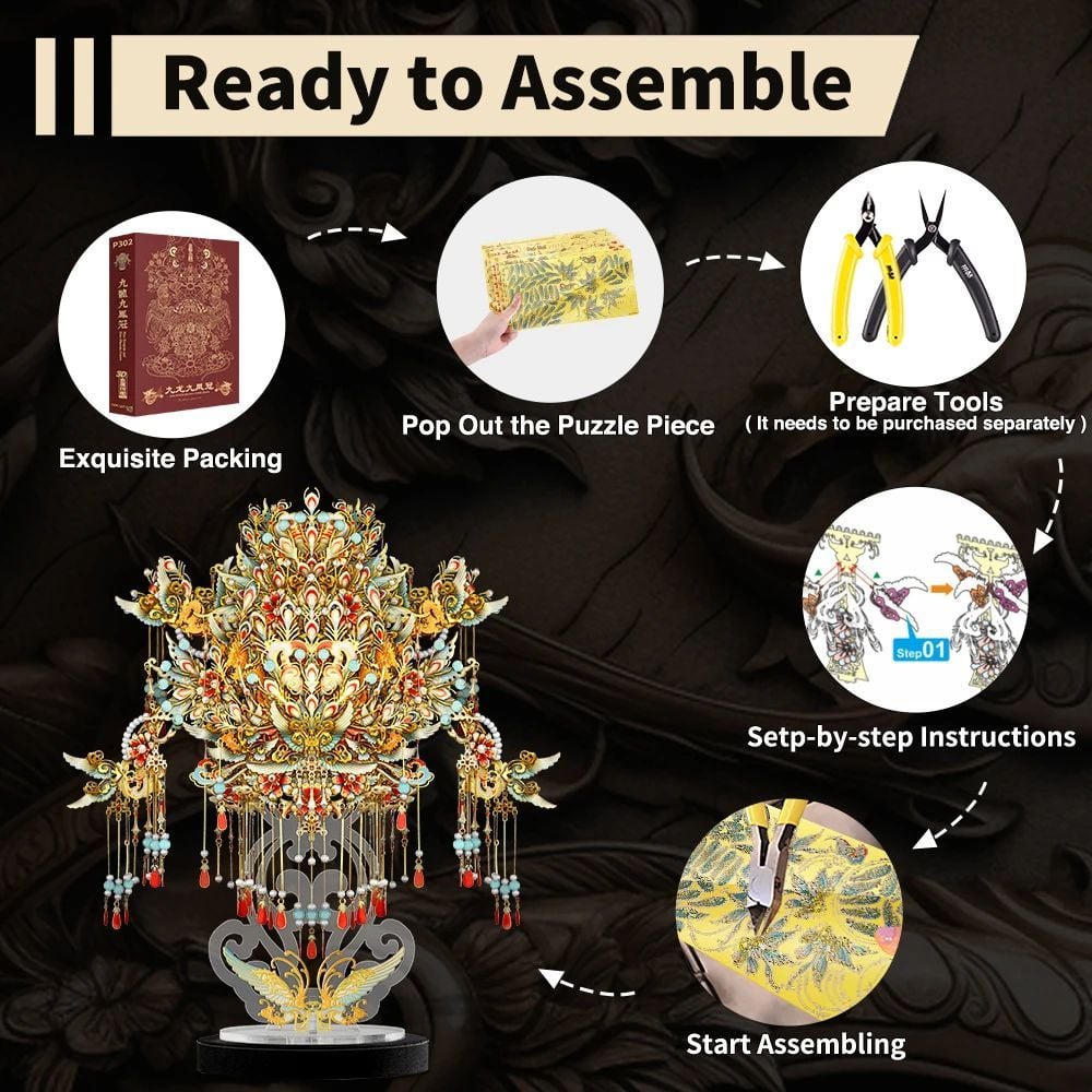 Mô Hình Kim Loại Lắp Ráp 3D Piececool Mão Cửu Long Cửu Phượng (519 mảnh, Nine Dragons Nine Phoenixes) P302-GB - MP1197 