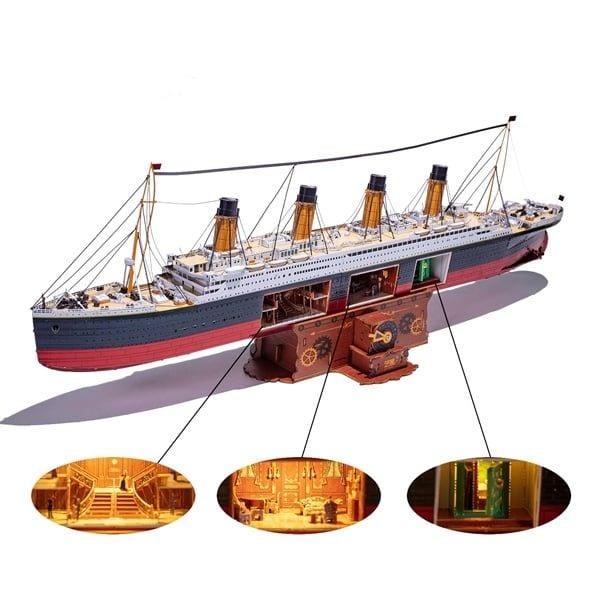  Mô Hình Kim Loại Lắp Ráp 3D MU Tàu Titanic (581 mảnh, Đế Gỗ, Đèn LED) MY-N007 – MP1281 
