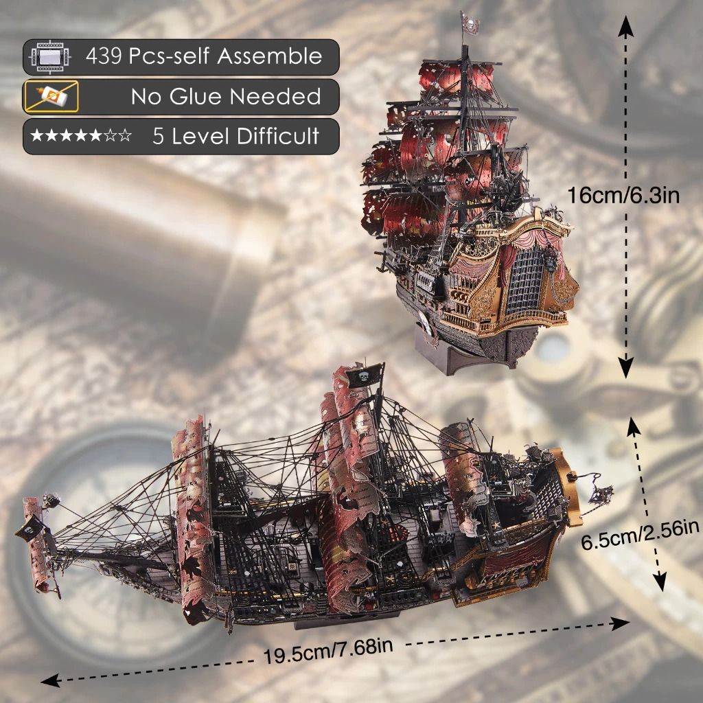  Mô Hình Kim Loại 3D Lắp Ráp Piececool The Queen Anne's Revenge (439 mảnh, màu đỏ) HP362-KR - MP1233 