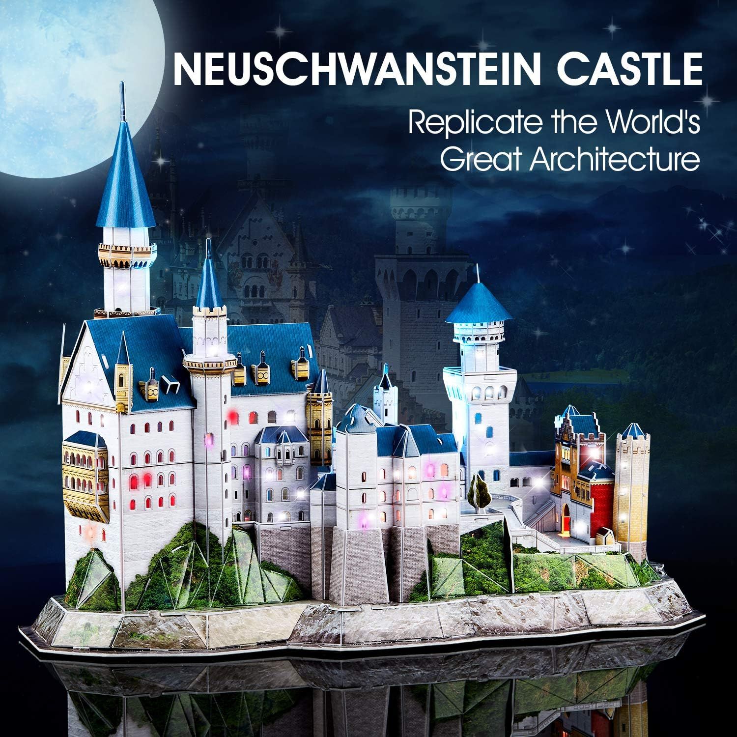  Mô Hình Giấy 3D Lắp Ráp CubicFun Lâu Đài Cổ Tích Tại Đức (128 mảnh, Neuschwanstein Castle, Đèn LED) L174h - PP075 