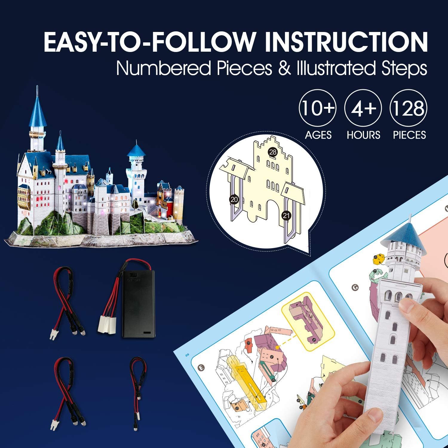  Mô Hình Giấy 3D Lắp Ráp CubicFun Lâu Đài Cổ Tích Tại Đức (128 mảnh, Neuschwanstein Castle, Đèn LED) L174h - PP075 