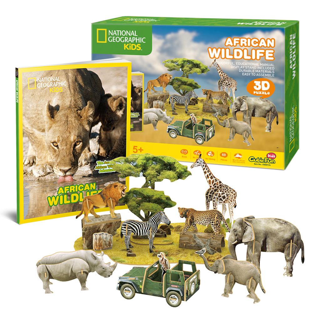  Mô Hình Giấy 3D Lắp Ráp CubicFun Động Vật Hoang Dã Châu Phi DS0972h (69 mảnh, National Geographic African Wildlife) - PP052 