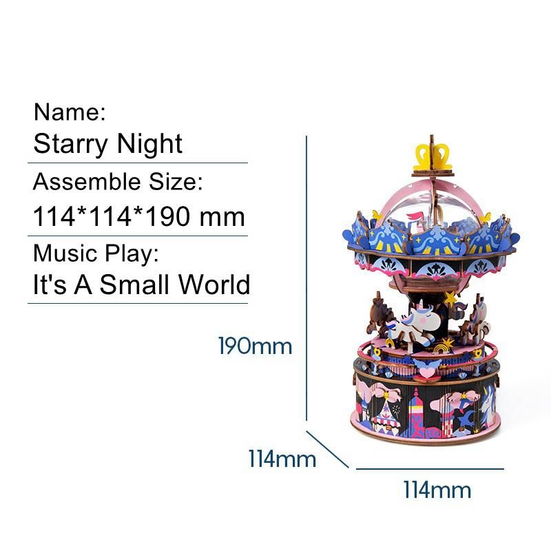  Mô Hình Gỗ 3D Lắp Ráp ROBOTIME Rolife Hộp Nhạc Vòng Xoay Ngựa Gỗ (Starry Night) AM44 – WP207 