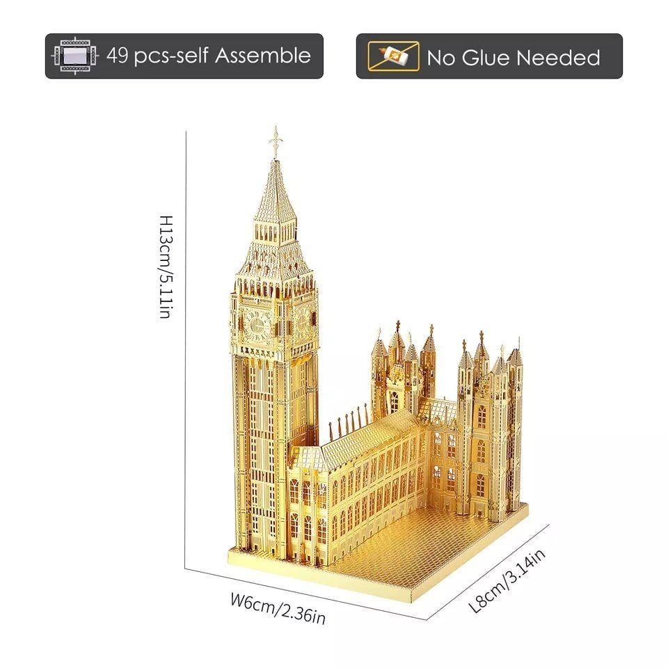  Mô Hình Kim Loại 3D Lắp Ráp Piececool Tháp Đồng Hồ Big Ben (49 mảnh, Yellow) HP018-G - MP1106 