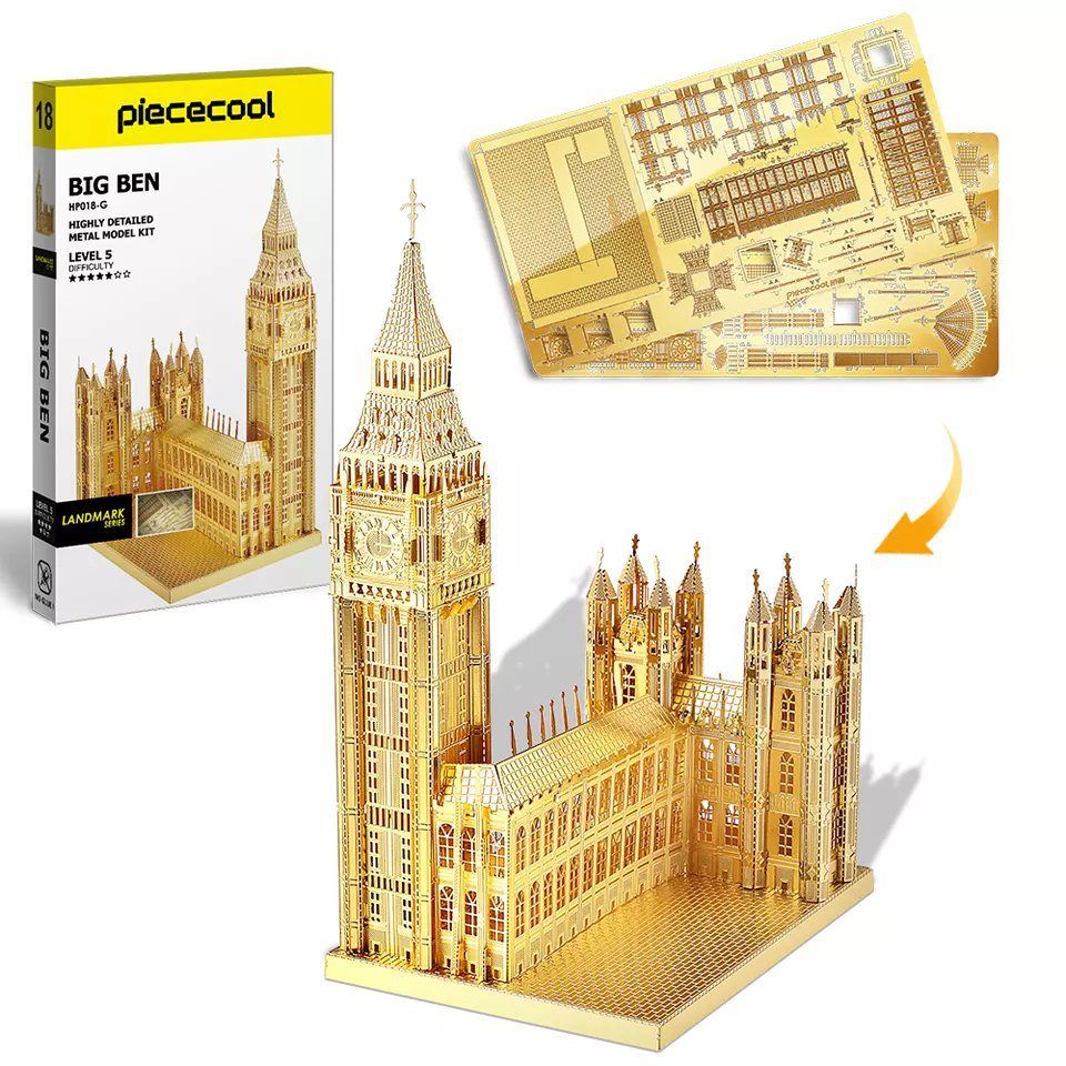  Mô Hình Kim Loại 3D Lắp Ráp Piececool Tháp Đồng Hồ Big Ben (49 mảnh, Yellow) HP018-G - MP1106 