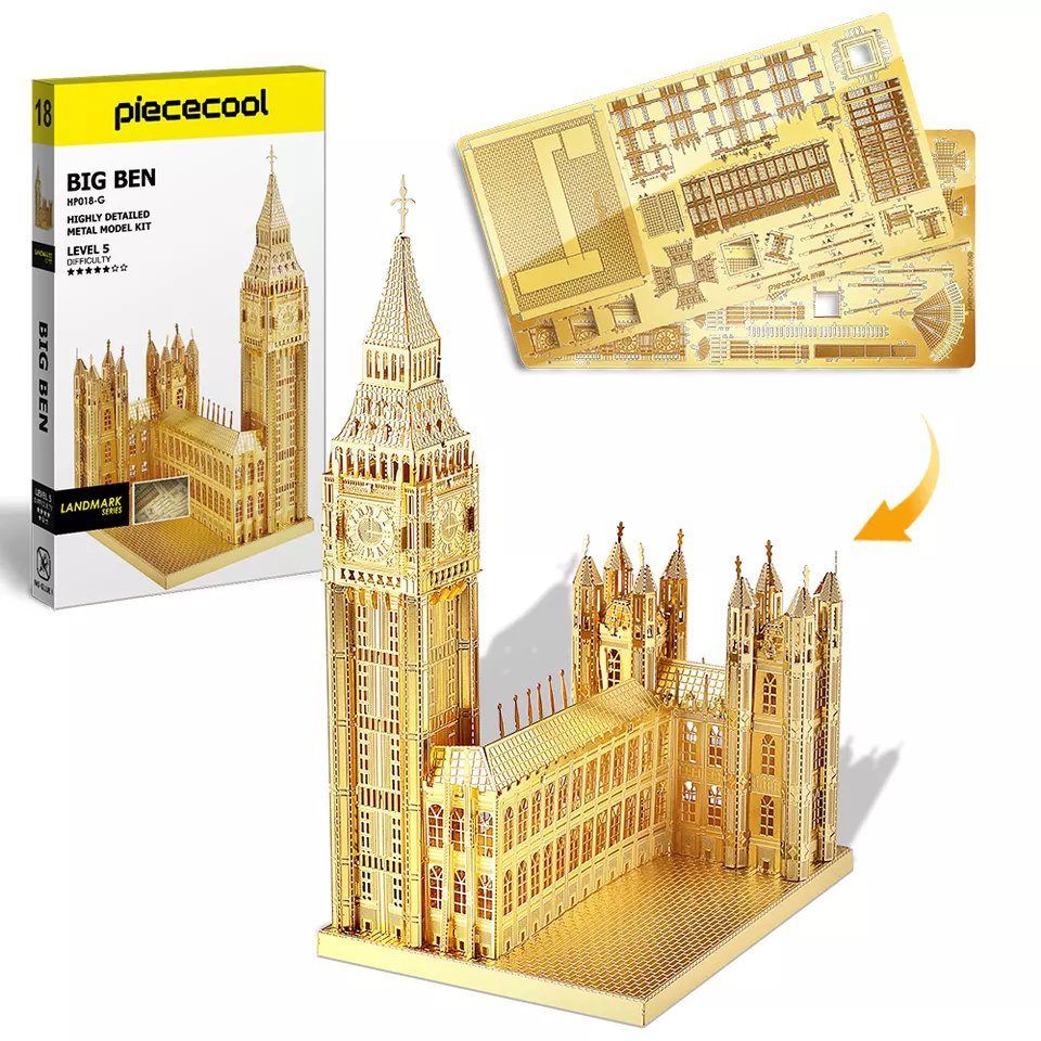  Mô Hình Kim Loại 3D Lắp Ráp Piececool Tháp Đồng Hồ Big Ben (Màu Vàng) HP018-G - MP1106 