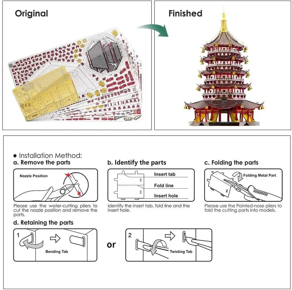  Mô Hình Kim Loại Lắp Ráp 3D Piececool Tháp Lôi Phong (796 mảnh, Leifeng Pagoda) HP111-RKS – MP445 