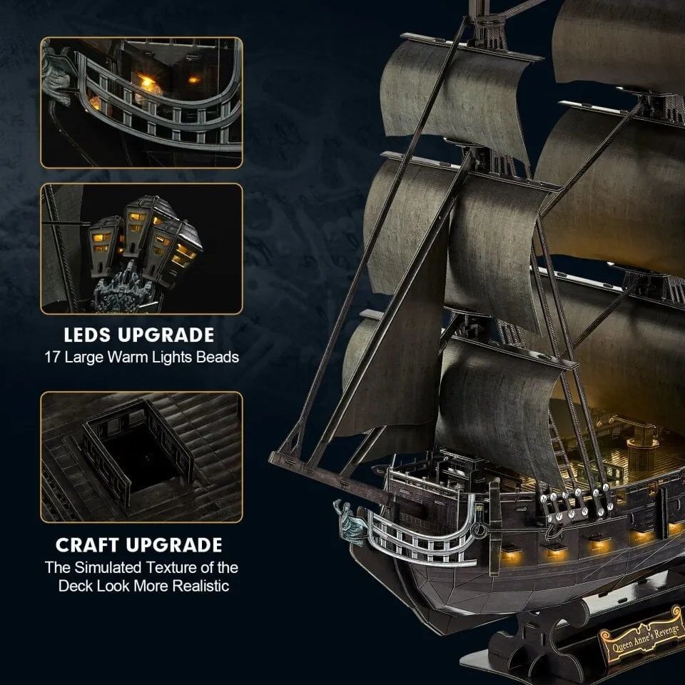  Mô Hình Giấy 3D Lắp Ráp CubicFun The Queen Anne's Revenge (248 mảnh, đèn LED) L522h - PP023 