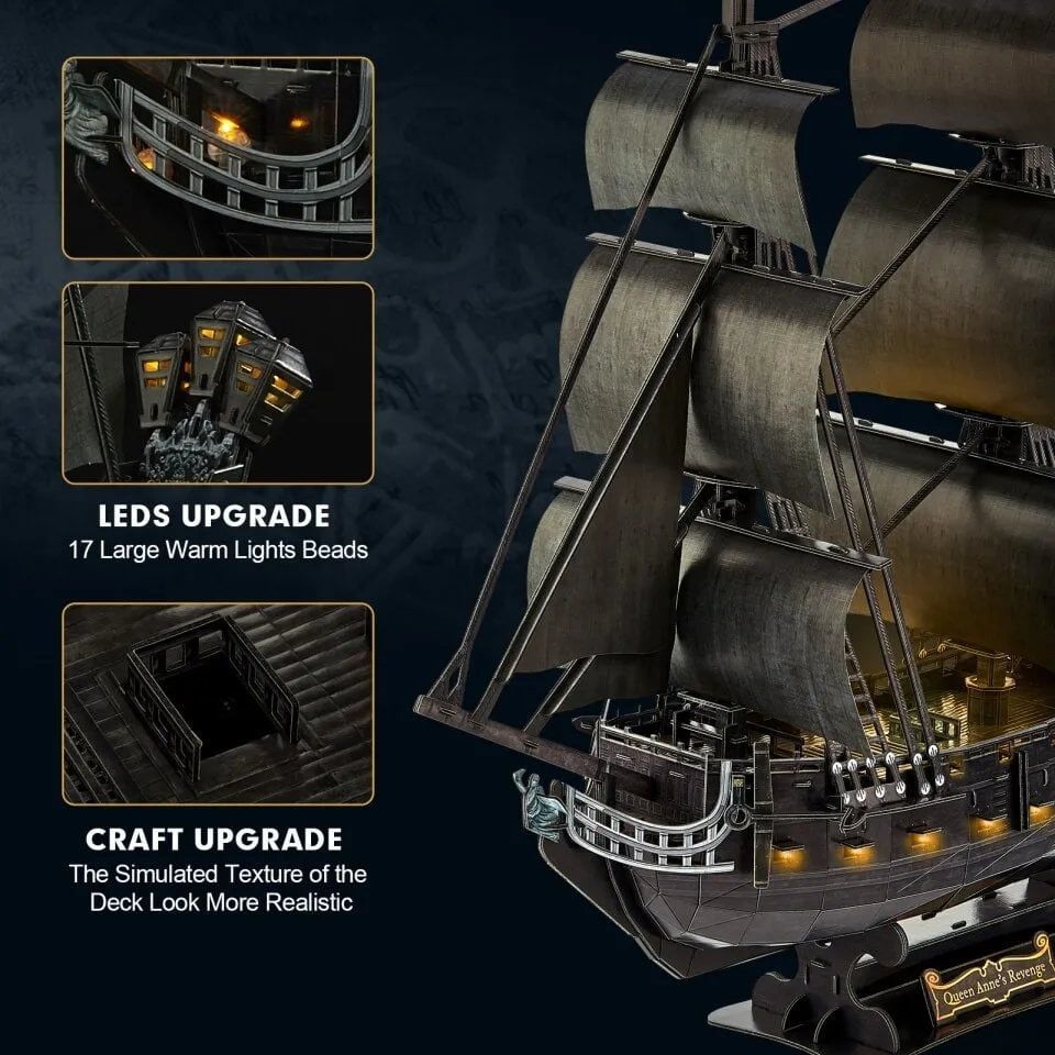  Mô Hình Giấy 3D Lắp Ráp CubicFun The Queen Anne's Revenge L522h (248 mảnh, đèn LED) - PP023 