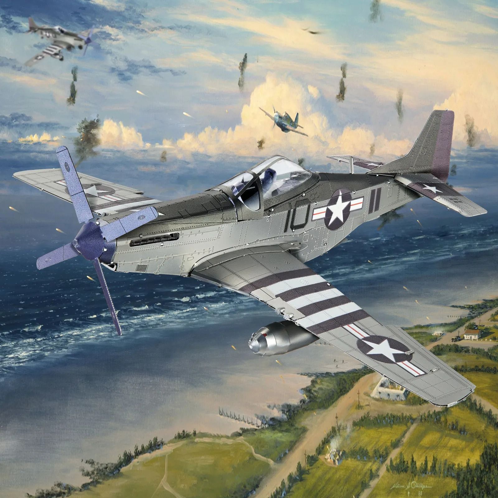  Mô Hình Kim Loại 3D Lắp Ráp Piececool Máy Bay Tiêm Kích P-51 Mustang (107 mảnh) HP312-SK - MP1227 