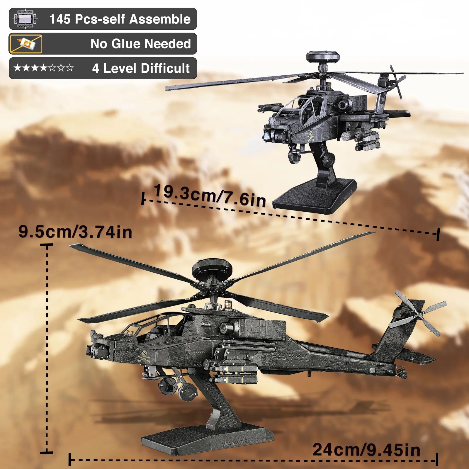  Mô Hình Kim Loại Lắp Ráp 3D Piececool Trực Thăng AH-64 Apache (145 mảnh) HP322-KS - MP1193 