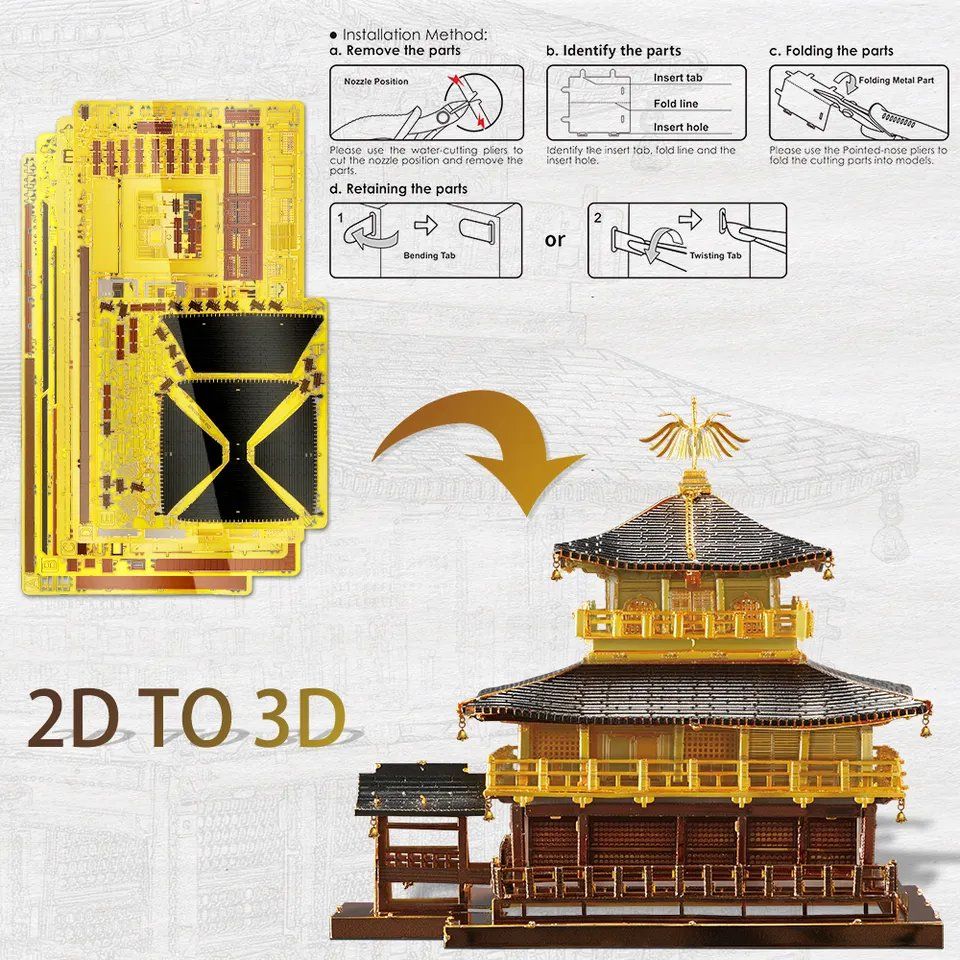  Mô Hình Kim Loại 3D Lắp Ráp Piececool Chùa Gác Vàng Kinkaku-ji (369 mảnh, Golden Pavilion) HP257-GR - MP1151 