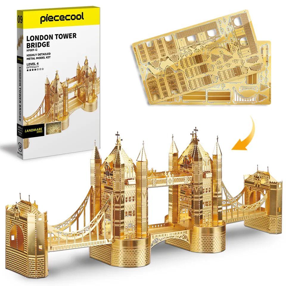  Mô Hình Kim Loại Lắp Ráp 3D Piececool Cầu Tháp Luân Đôn (65 mảnh, London Tower Bridge) HP009-G – MP139 