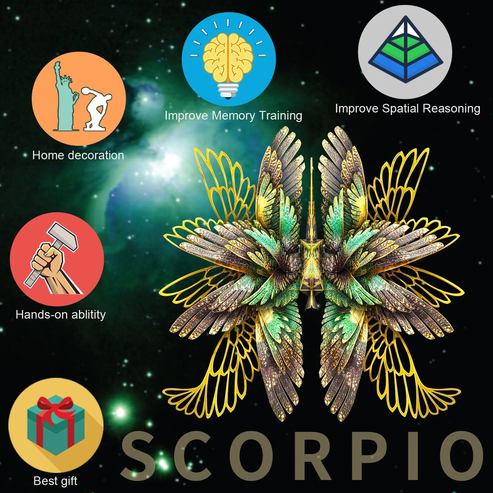  Mô Hình Kim Loại 3D Lắp Ráp Piececool Thiên Ngữ Hạc Bọ Cạp (39 mảnh, Scorpio) HIP071-GN - MP1146 