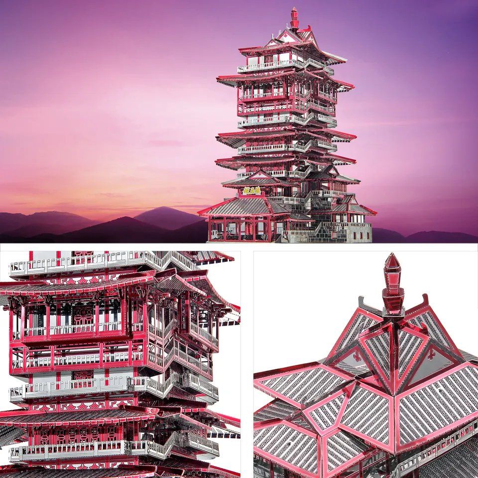  Mô Hình Kim Loại Lắp Ráp 3D Piececool Lầu Việt Vương (298 mảnh, Yuewang Tower) HP089-RKS – MP313 