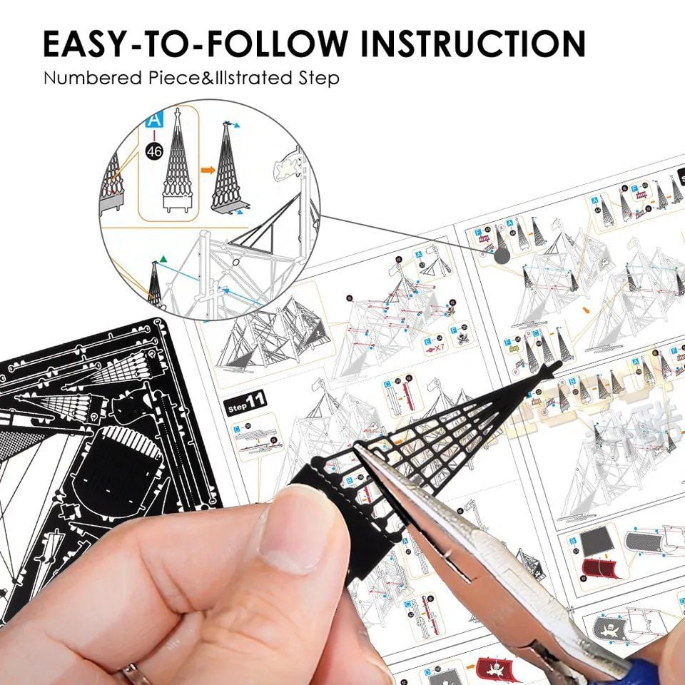  Mô Hình Kim Loại Lắp Ráp 3D Piececool Tàu Ngọc Trai Đen (307 mảnh, The Black Pearl) HP151-KG – MP964 