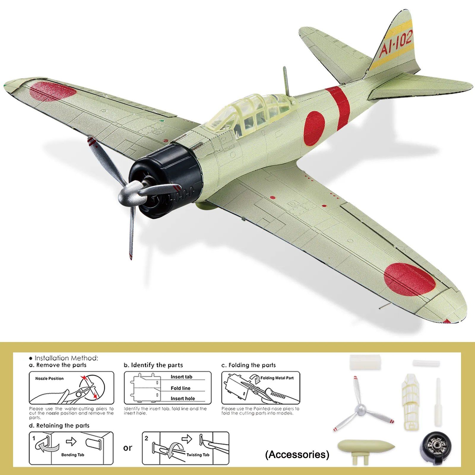  Mô Hình Kim Loại 3D Lắp Ráp Piececool Tiêm Kích MITSUBISHI A6M ZERO HP234-RS - MP1150 