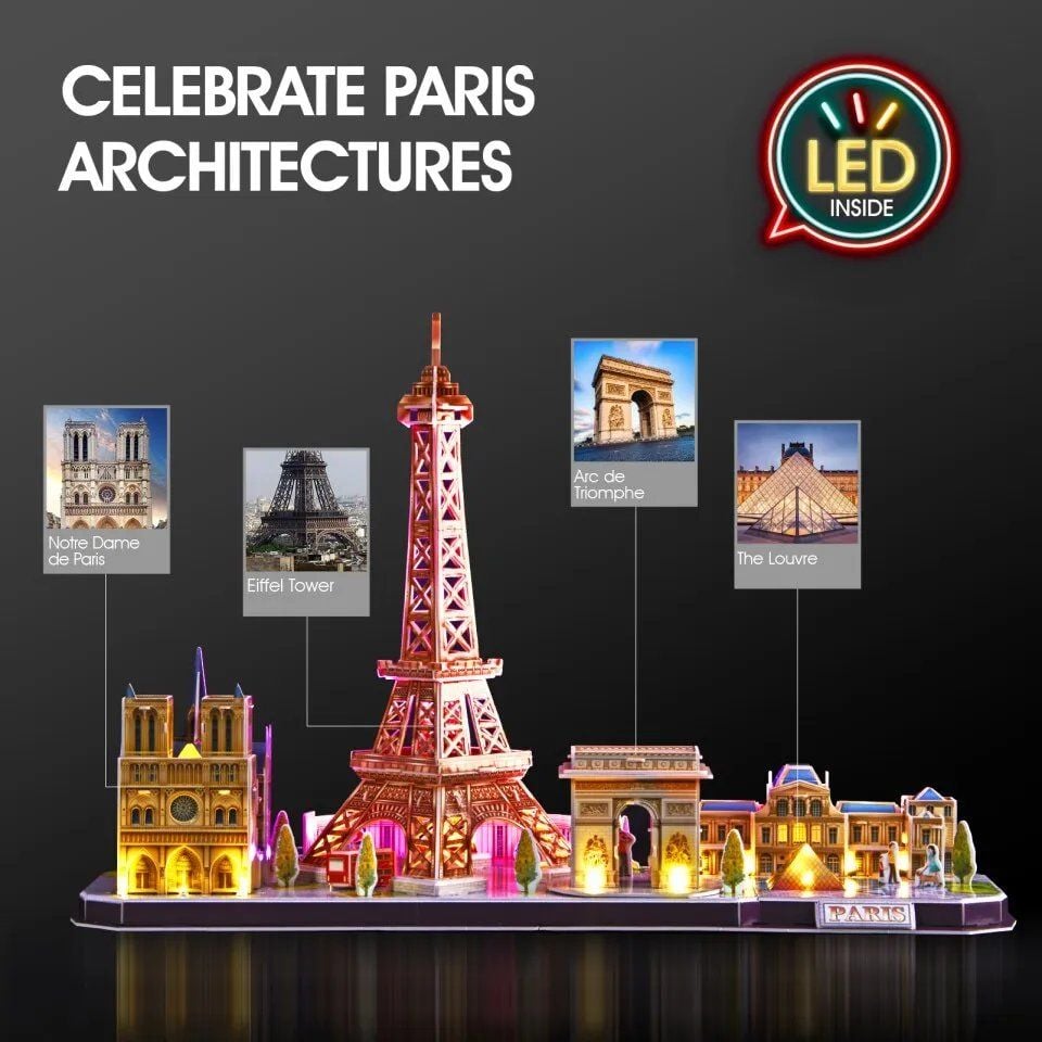  Mô Hình Giấy 3D Lắp Ráp CubicFun Paris Cityline (115 mảnh, đèn LED) L525h - PP026 